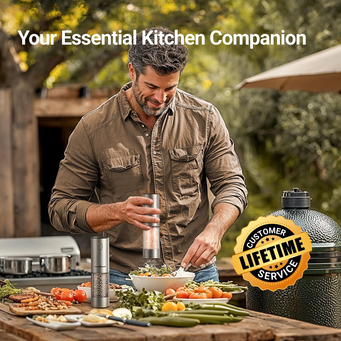 ThermoMaven Electric Salt and Pepper Grinder Set, 110ml Larger Rechargeable Automatic Salt and Pepper Mill Grinder with 6 Adjustable Coarseness, Electric Salt and Pepper Shakers, LED, 2 Packs, Silver