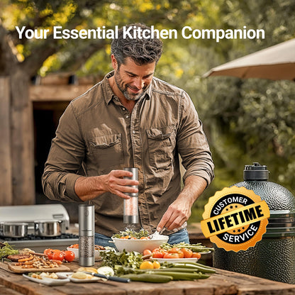 ThermoMaven Electric Salt and Pepper Grinder Set, 110ml Larger Rechargeable Automatic Salt and Pepper Mill Grinder with 6 Adjustable Coarseness, Electric Salt and Pepper Shakers, LED, 2 Packs, Silver