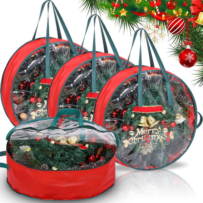 Shappy Wreath Storage Bag - 4 Pcs Red Clear Window Containers with Handle | 36 Inch Holiday Garland