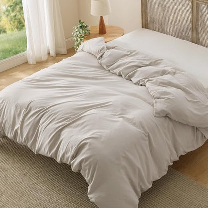 Bedsure Duvet Cover - Extra Soft Prewashed Cotton-Like Polyester, Full Size 80x90 Inches, Linen