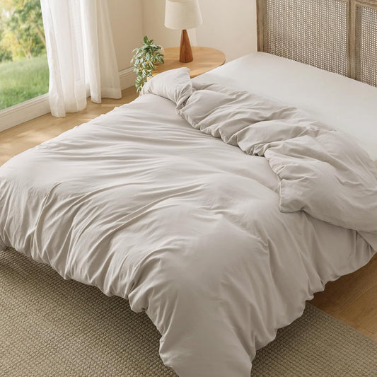 Bedsure California King Duvet Cover - Soft Prewashed Cotton-Like Polyester, 104x98 Inches, Zipper Closure, Linen