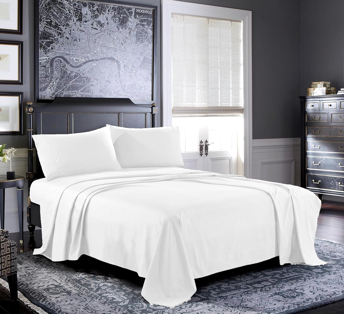 Pure Bedding Queen Sheet Set - 4-Piece Luxury White Bed Sheets | Soft 1800 Brushed Microfiber, Deep Pocket Design
