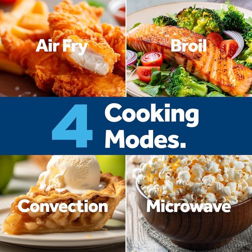 GE 4-in-1 Countertop Microwave Oven - 1.0 Cu Ft, 1050W Convection with Air Fry & Broil | Compact Stainless Steel Design for Apartments & Offices