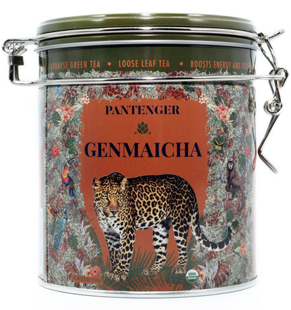 Pantenger Organic Genmaicha | Japanese Green Tea Loose Leaf 3.5 OZ | Sencha Tea Leaves With Roasted Brown Rice | Resealable Tea Tin