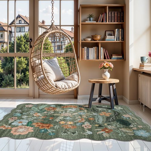 Washable 3x5 Entryway Area Rugs: Ultra Soft Low Pile Carpet for Kitchen Nursery Indoor Light-Weight Doormat Rug with Non-Slip Backing for Living Room Bedroom Small Boho Floor Mat(3x5, Floral/Green)