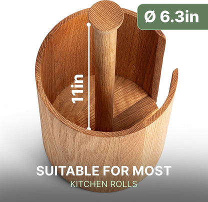 WALDWERK Oak Wood Paper Towel Holder - Stylish Kitchen Towel Stand for Standard Rolls | Countertop Design