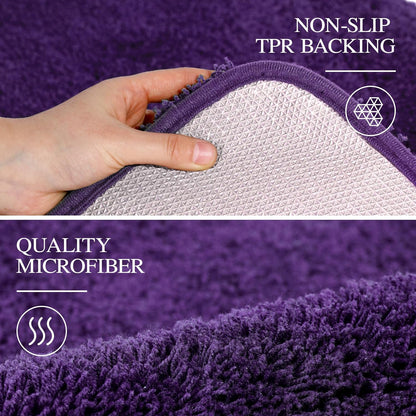 Walensee Non-Slip Bath Mat - Soft Microfiber Shaggy Rug, Water Absorbent | 16 x 24, Dark Purple
