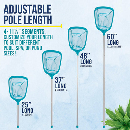 U.S. Pool Supply 5-Foot Leaf Skimmer Net - Ultra Fine Mesh for Fast Cleaning | 60" Long, 4 Aluminum Pole Sections