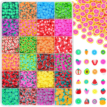TINKRSTUFF Fruit Slice Polymer Clay Slime Add-Ins - 24-Grid Assorted Fimo Sprinkles for Nail Art & DIY Crafting