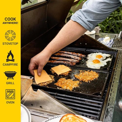 Lodge Double Play Reversible Cast Iron Grill/Griddle - Dual-Sided Heavy-Duty Cookware for Eggs, Pancakes & Burgers - Seasoned Black Finish
