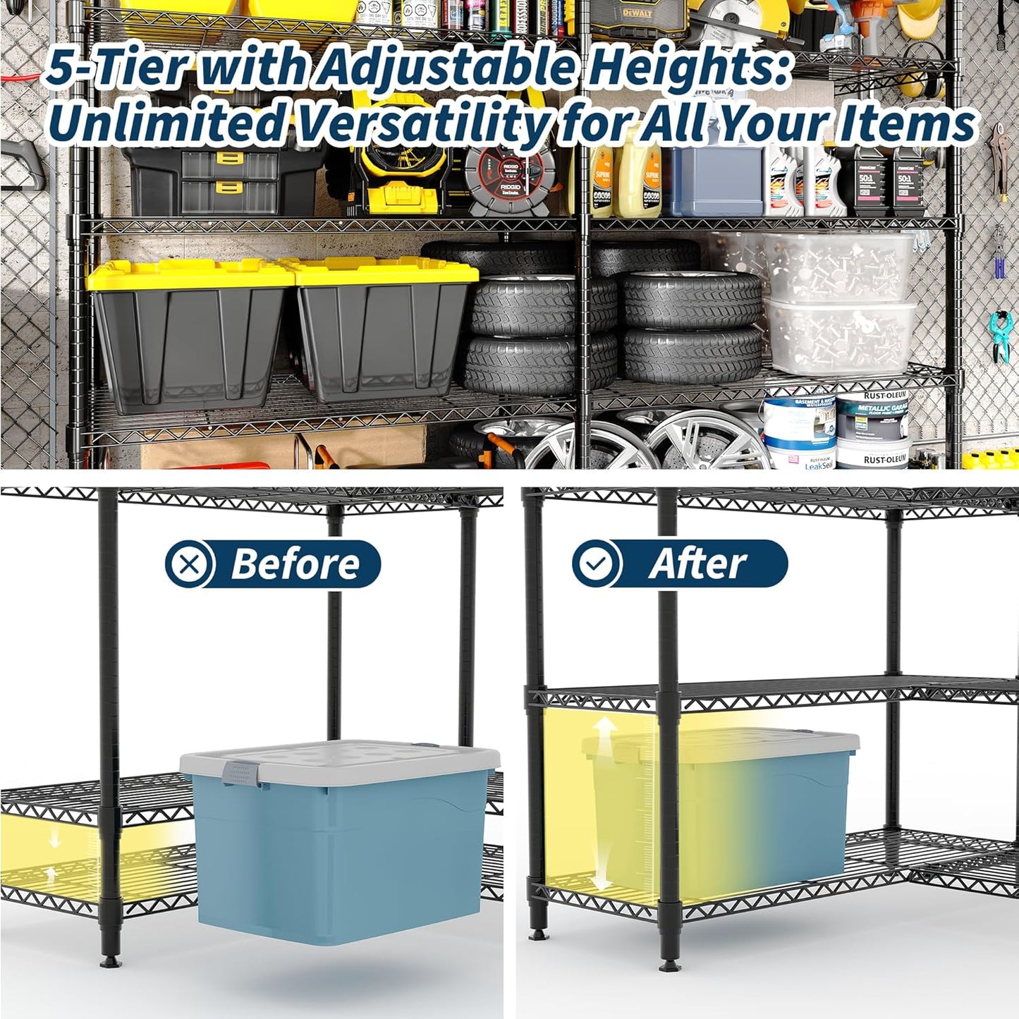 Regine Switzerland 5-Tier Metal Storage Shelving Unit - Heavy Duty L-Shaped Kitchen Shelves | 70.5" H x 59" W