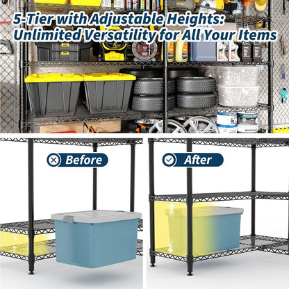 Regine Switzerland 5-Tier Metal Storage Shelving Unit - Heavy Duty L-Shaped Kitchen Shelves | 70.5" H x 59" W