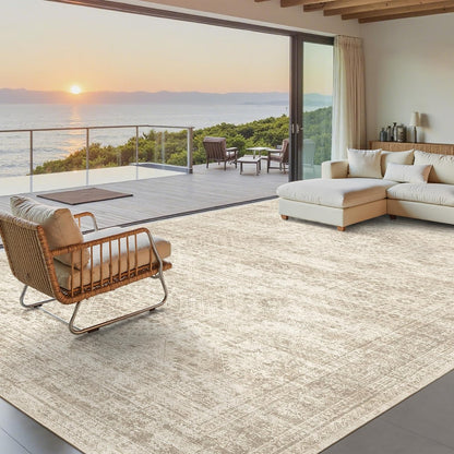 Soalmost Area Rugs - Non-Slip, Machine Washable Vintage Design | Lightweight 9x12 Beige Rug for Living Room, Bedroom, Dining Room, Home Office
