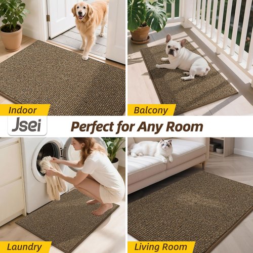 JSEI Dirt Trapper Door Mat 20"x32" Non-Slip Washable Entrance Mat, Dog Doormats, Absorbent & Fade-Resistant Floor Mats, Low Profile Welcome Mats for Entryway, Front Door, and Inside Entrance, Brwon
