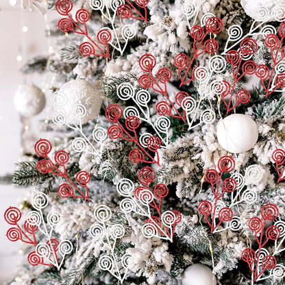 Riceshoot 50 Pcs Christmas Tree Picks Red & White Glitter Sprays - 34 cm