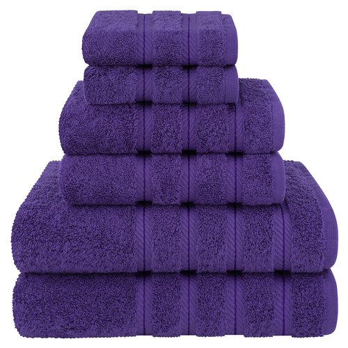 American Soft Linen Luxury 6 Piece Towel Set, 2 Bath Towels 2 Hand Towel 2 Washcloths, 600 GSM 100% Cotton Turkish Towels for Bathroom, Purple Towel Sets