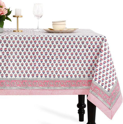 CPG Tablecloth - 100% Cotton Square Table Cover | 60x60 Inch Indian Block Print - Pink Sapphire