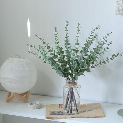 VIERENA Eucalyptus Stems - 17.5" Artificial Plant in Glass Vase with Faux Water | Sage Green Centerpiece Decor