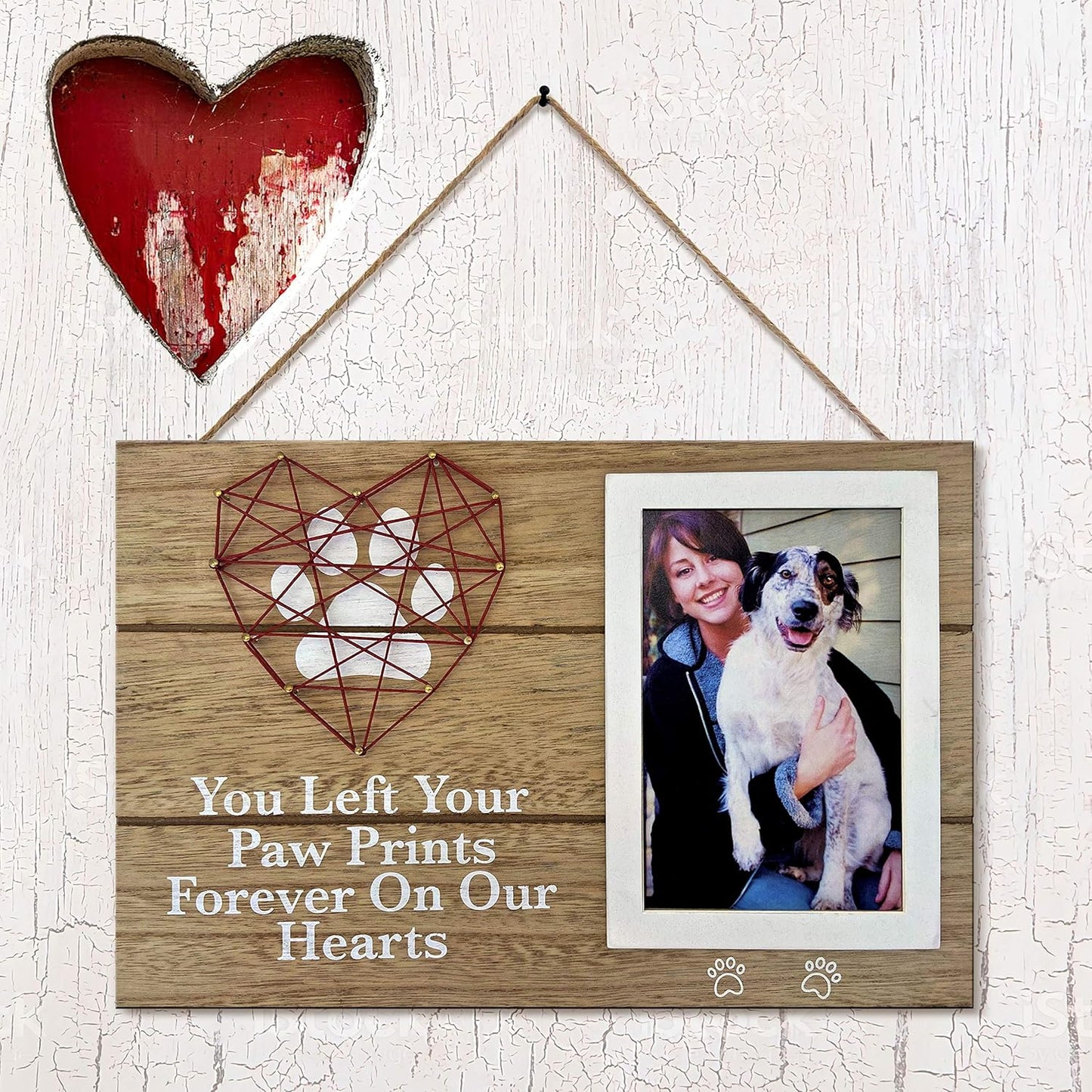 OakiWay Pet Memorial Picture Frame - 4x6 Paw Print Design | Heart Woven Remembrance Gift