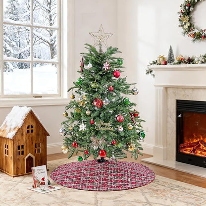 Christmas Plaid Tree Skirt 36-Inch Red & Green Buffalo Check with Snowflakes – Includes Variation Red/Green+36 Inches