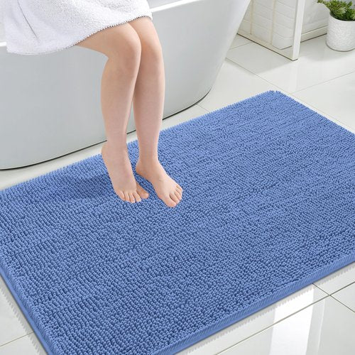 OLANLY Bathroom Rugs 47x32, Extra Soft Absorbent Chenille Bath Rugs, Rubber Backing Quick Dry, Machine Washable Bath Mats for Bathroom Floor, Tub and Shower, Home Decor Accessories, Cornflower Blue