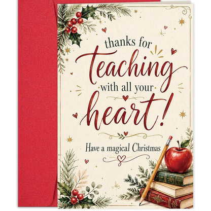 Heollaok Christmas Card for Teacher – White Greeting Card Set