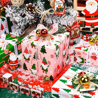 Wrapaholic Christmas Wrapping Paper Roll - Jumbo 30 Inch Gnome Elf Holiday Design | 4 Rolls, 120 Inch Each