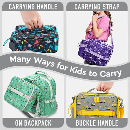 Bentgo Kids Lunch Bag - Durable Double-Insulated Lunch Bag for Kids 3+ | Easy-Clean Water-Resistant Fabric, Construction Trucks Design
