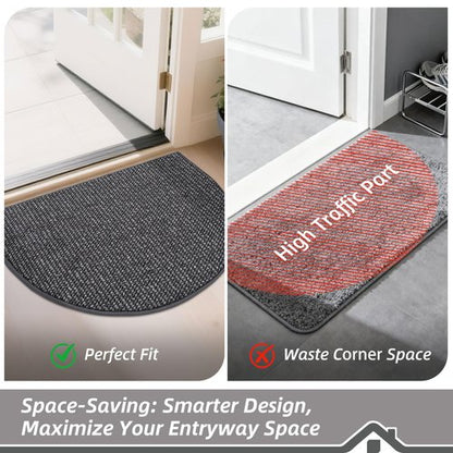 BEQHAUSE Dirt Trapper Door Mat 17" x 30" Half Circle Non-Slip Washable Doormats Entrance Rugs Absorbent Welcome Low Profile Floor Mats for Front Back Door and Entryway, Charcoal
