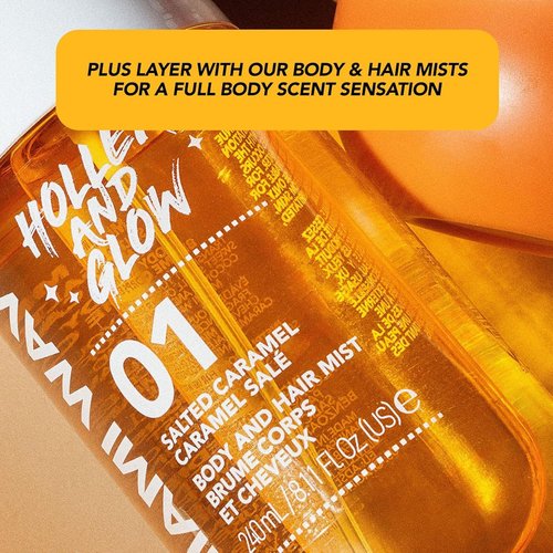 Holler And Glow Miami Wave Salted Caramel Body & Hair Mist, Body Spray For Women, Hair Perfume, Fragrance, Sweet Coconut, Vanilla Scented, Warm & Sweet Fragrance Notes, 8.11 Fl Oz