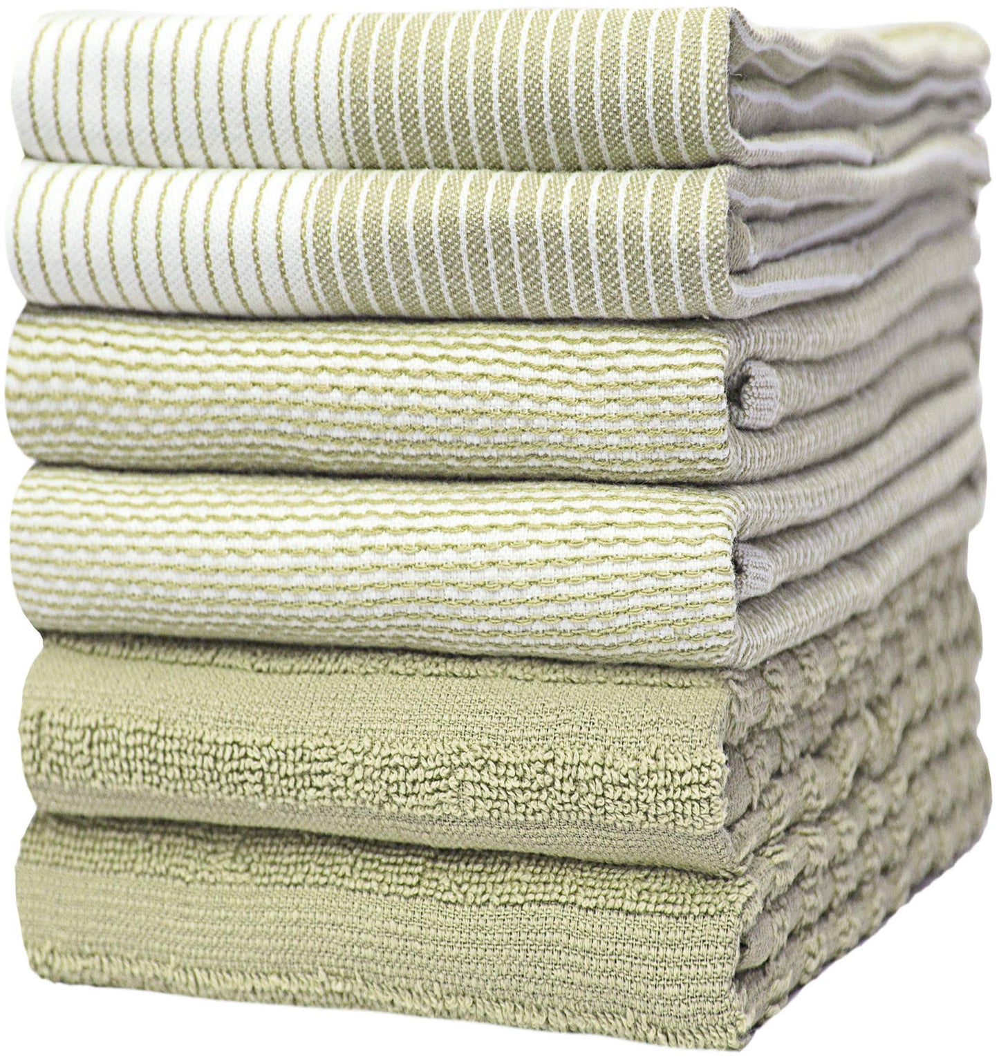 Premium Kitchen Towels (20”x 28”, 6 Pack) | Large Cotton Kitchen Hand Towels | Dish Towels | Flat & Terry Towel | Kitchen Towels | Highly Absorbent Tea Towels Set with Hanging Loop | Sage Green