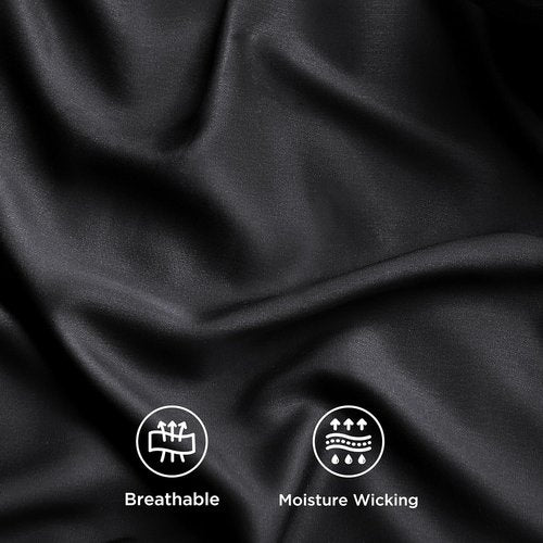 Bedsure Cooling Twin Sheets - Breathable & Soft Rayon from Bamboo | Deep Pocket Up to 16 Inches, Black