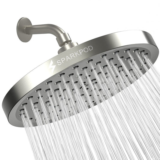 SparkPod Shower Head - High Pressure Rain - Premium Quality Luxury Design - Easy Clean Adjustable Replacement for Your Bathroom Shower Heads (Elegant Brushed Nickel, 8 Inch Round)