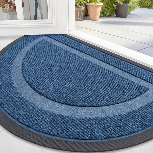 OLANLY Half Circle Door Mat - Waterproof All-Season Welcome Mat | Sturdy Natural Rubber, 33x21, Light Blue