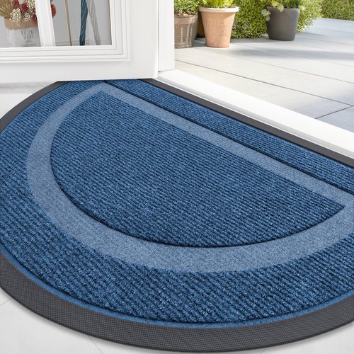 OLANLY Half Circle Door Mat Indoor Outdoor Entrance Welcome, Waterproof All-Season, All-Weather Doormat, Sturdy Natural Rubber, Low Profile, Easy Clean Patio Porch Entryway Mat, 59x34, Light Blue