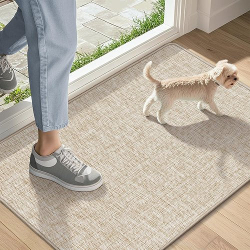 LEKEEPGO Ultra Thin Indoor Door Mat - Non-Slip Rubber Backing | Washable 17"x29" Khaki Entryway Mat