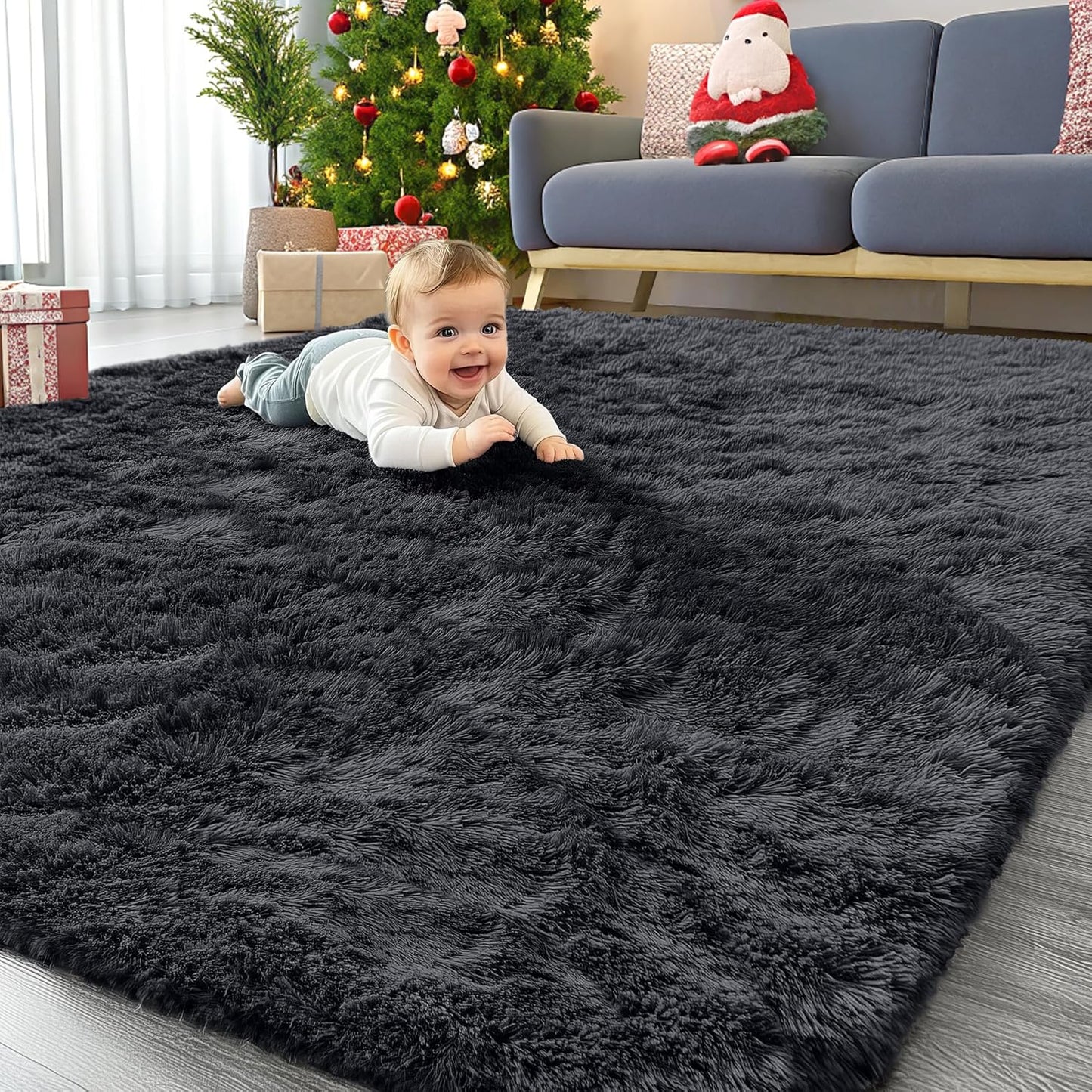 OLANLY Large Area Rug - Soft Fluffy Shaggy Indoor Carpet for Living Room & Bedroom | 6x8 ft, Black