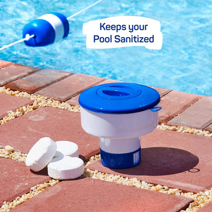 Skiennix Floating Chlorine Dispenser - Adjustable Pool Chlorine Floater for 3" Tablets | 7" Diameter, 3 Tablet Capacity
