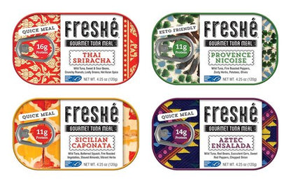 Freshé Gourmet Canned Tuna Variety Pack - Healthy High-Protein Skipjack Fish | All-Natural, Non-GMO, Gluten-Free (4 Pack)