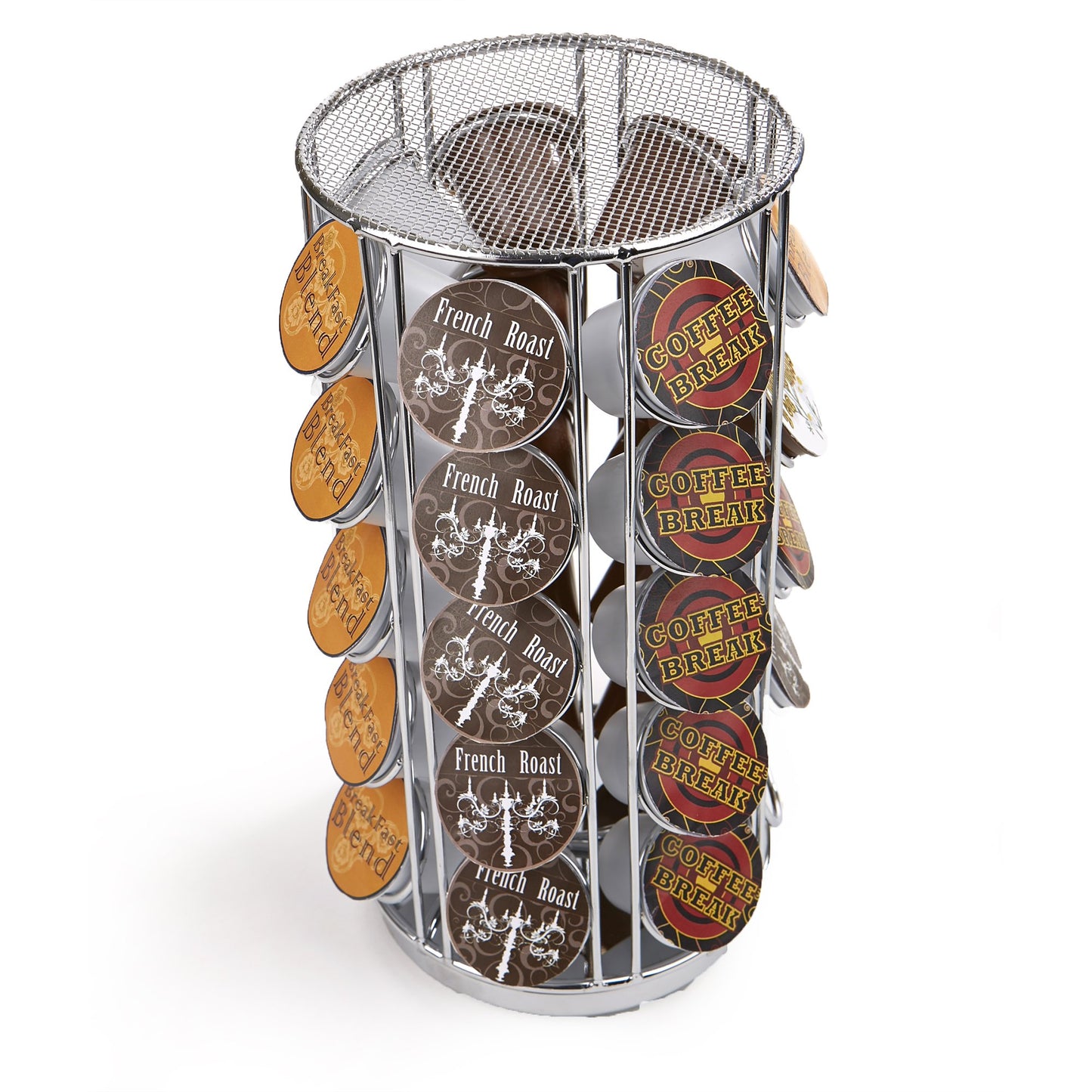 Mind Reader Single Serve Coffee Pod Carousel, 35 Pod Capacity, Lazy Susan, Metal Mesh, 6.15"L x 6.15"W x 12.5"H, Silver