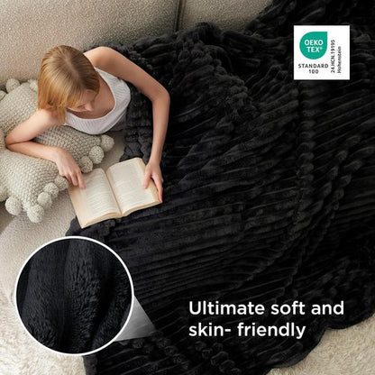 Bedsure GentleSoft Blanket - Cozy Queen Size Fleece Throw for Women | Black, 90x90 Inches