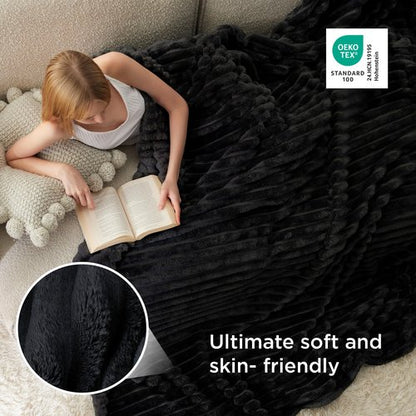 Bedsure GentleSoft King Size Blanket for Bed - Cozy Soft Blankets for Women, Cute Large Fleece Throws for Girls, Black, 108x90 Inches