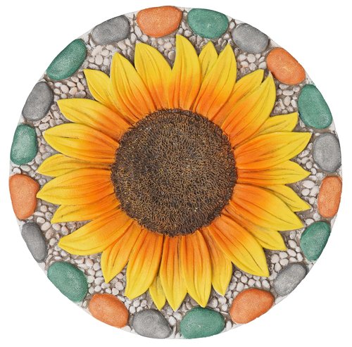 Decorative Sunflower Garden Stepping Stone - Colorful Pebble Border | Outdoor Yard Decor 10x10x0.75 Inches