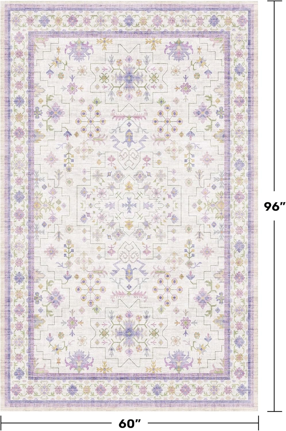 Regine Switzerland Light Purple Floral Area Rug - 5x8 Washable Non-Slip Carpet for Kids' Rooms