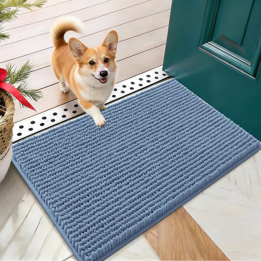 OLANLY Dog Door Mat - Ultra Absorbent Chenille Mud Doormat | Non-Slip & Washable 24x16, Airy Blue