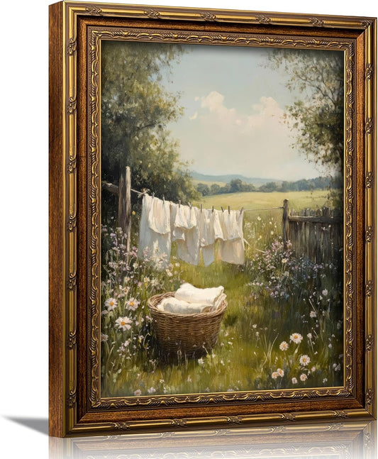 Regine Switzerland 3D Textured Canvas Wall Art - Vintage Carved Gold Frame | Retro Cottagecore Landscape Print for Home Decor