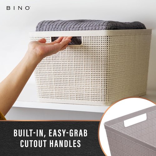 BINO Woven Plastic Basket - Large Natural Grey, 3-Pack | Stylish Home Organization & Space-Saving Storage