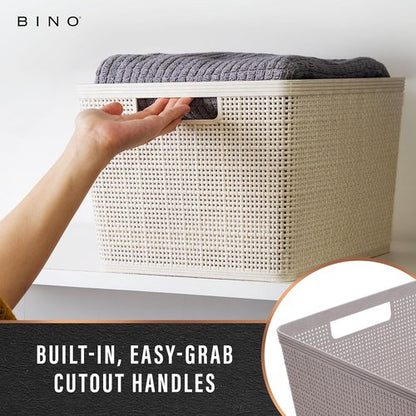 BINO Woven Plastic Basket - Large Natural Grey, 3-Pack | Stylish Home Organization & Space-Saving Storage
