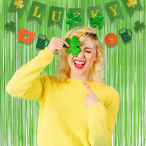 GREATRIL Tinsel Curtain Backdrop - Lime Green Streamers for St. Patrick's Day | 3.2ft X 8.2ft - 2 Packs