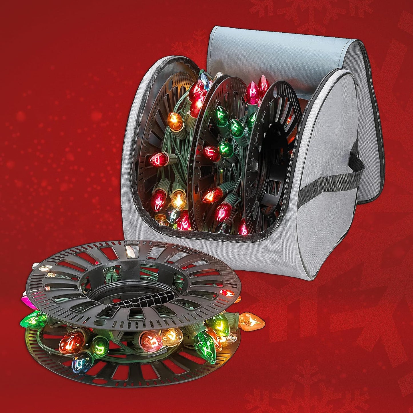 Premium Christmas Light Storage Bag - Heavy-Duty 600D Tear-Proof Material | Stores Up to 375 Ft of Mini Lights - Grey